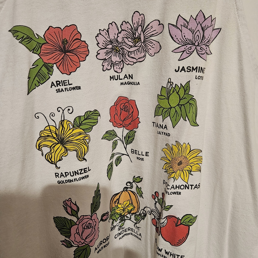 Disney Princess Floral Graphic White Racerback Flowy Tank Top Size Large - Picture 2 of 4